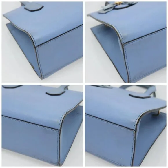 GUCCI Hand Bag Leather 2way Blue Gold 443089 Auth 121644